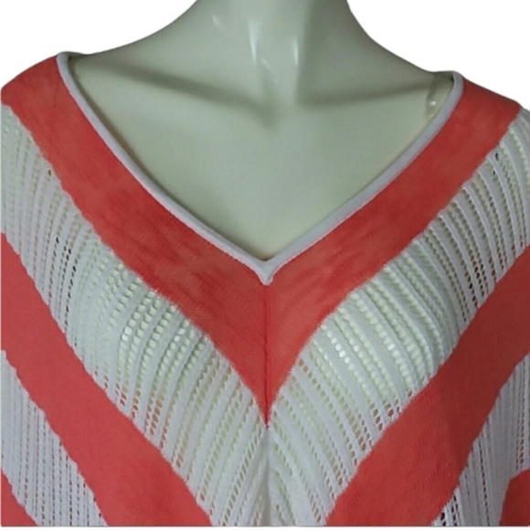Chico's Coral striped loose knit poncho one size - Picture 4 of 9